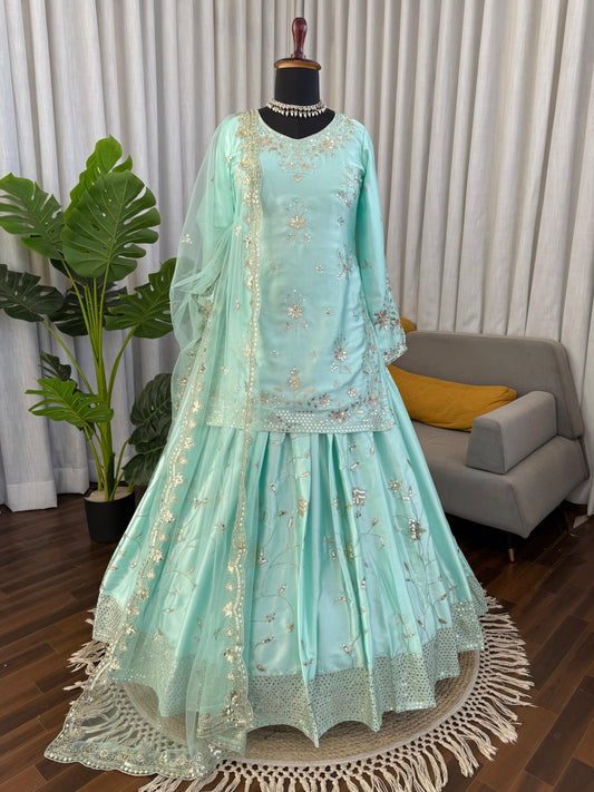 Party-wear Japan Satin Thread With Sequence Work Sharara