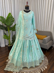 Party-wear Japan Satin Thread With Sequence Work Sharara