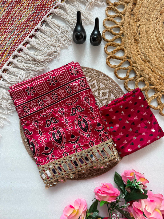 Trendy Pure Arjakh Satin viscous Silk With Real Mirror Work Saree