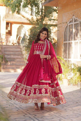 Party-wear Blooming With Embroidery Zari Sequence Work Gown