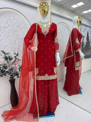 Designer Party-wear Fandy Satin Embroidery Codding &Sequence Work Suit
