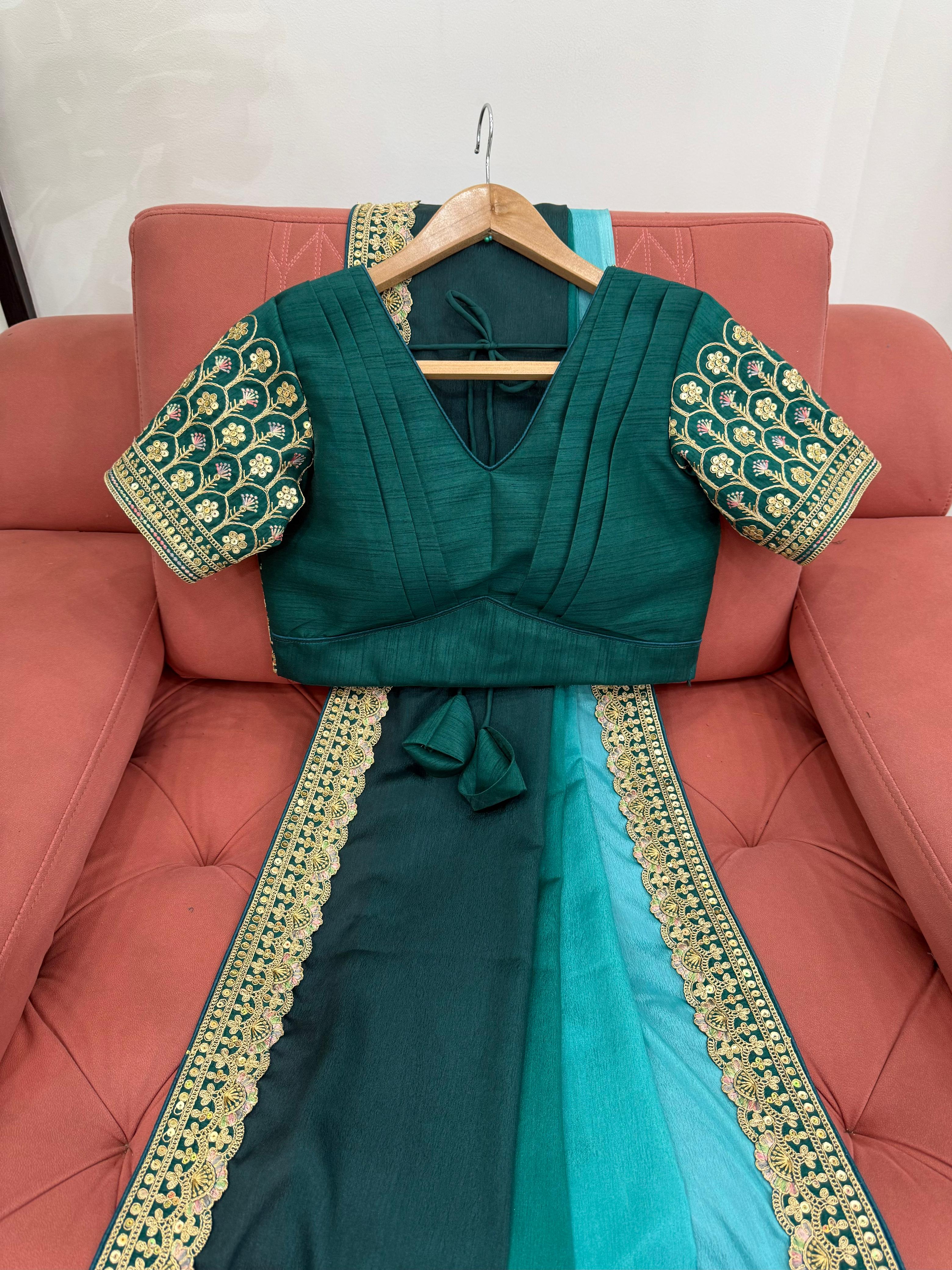 Beautiful Party-wear Chinon Silk Thread With Sequence Work Saree