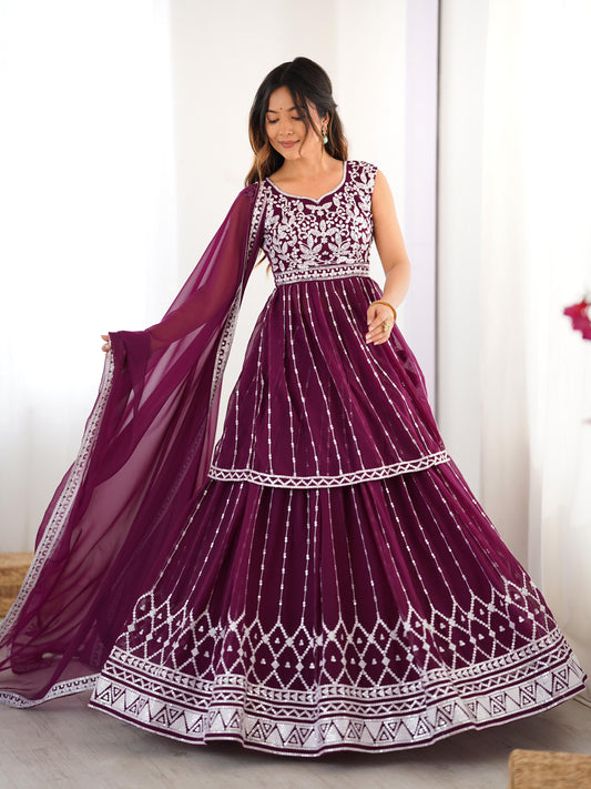 Beautiful Party-wear Georgette Thread With Sequence Work Lehenga With Top