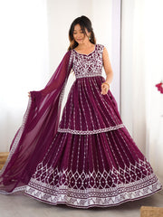 Beautiful Party-wear Georgette Thread With Sequence Work Lehenga With Top