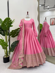 Beautiful Chinon Silk Thread With Sequence Work Gown