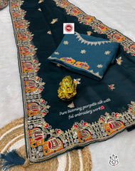 Beautiful Heavy Silky Blooming Georgette Multi Work Saree