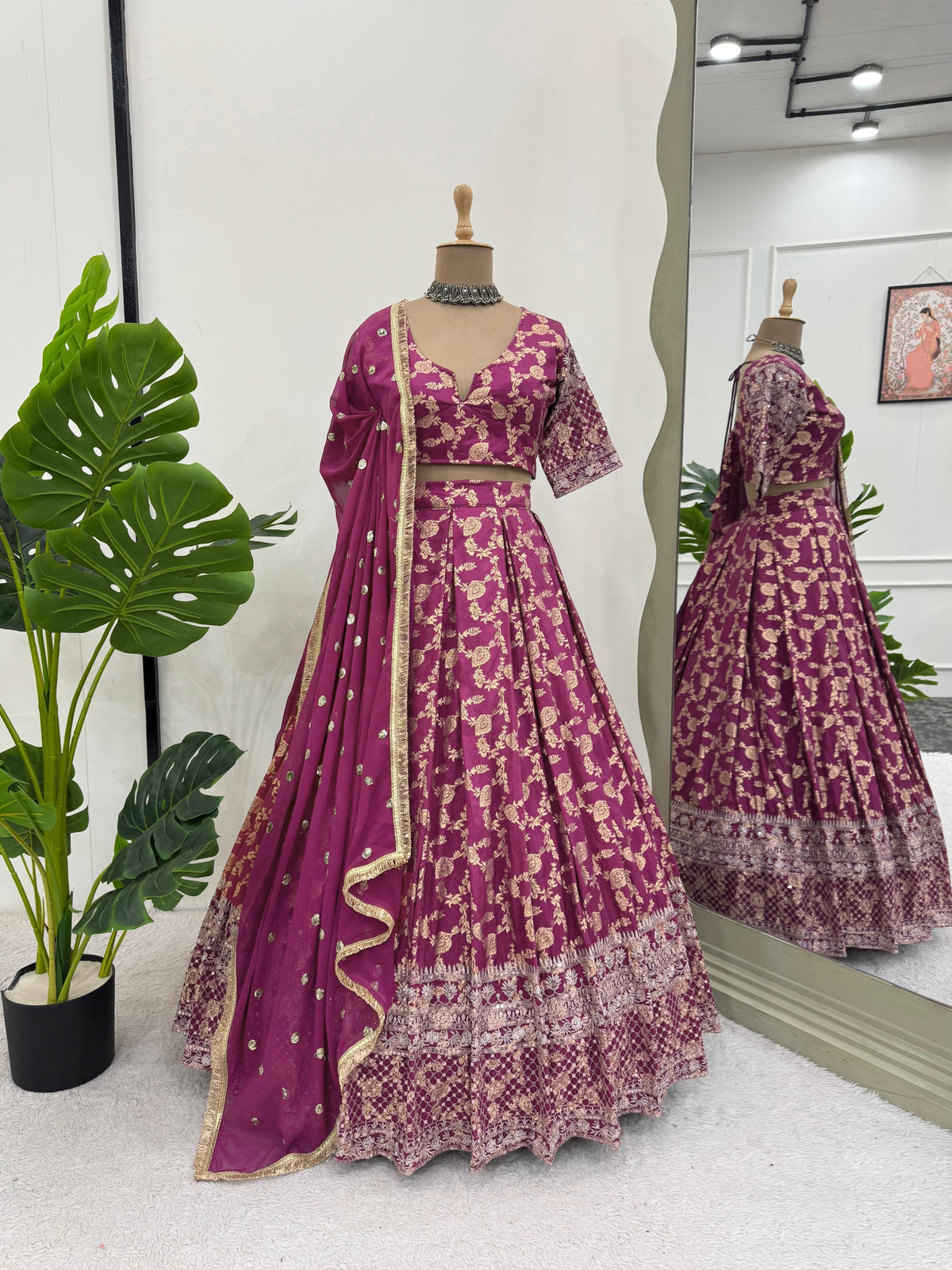 Beautiful Jacquard Silk Thread With Sequence Work Lehenga Choli