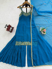 Elegant Ethnic Georgette Beads With Thread & Sequence Work Dress