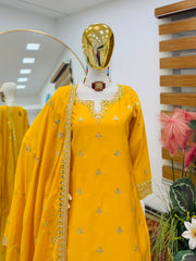 Party-wear Chinon Silk Codding Embroidery Sequence Work Sharara