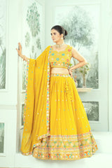 Beautiful Start Georgette Yellow Sequence & Thread Embroidery Work Lehenga Choli