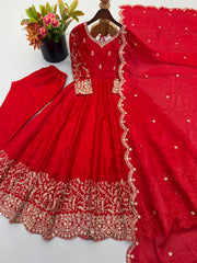 Elegant Fendy Silk Party Were Embroidery Sequence Work Gown