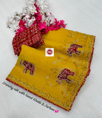 Rich Crunchy Silk Elephant Designer Cutdana & Jarkan Hand Work Saree