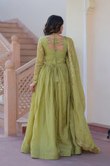Viral Trending Gold-Crush Fabric With Sequence Multi Embroidered Work Gown