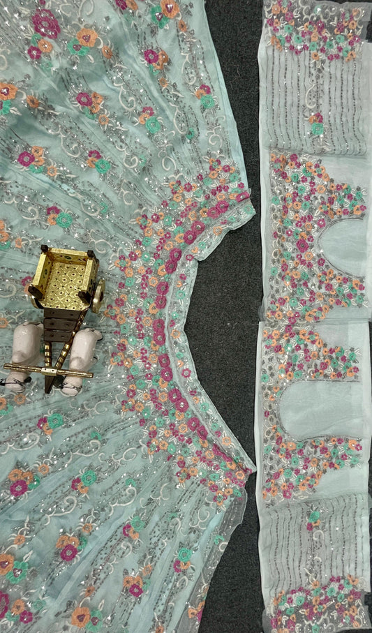 Party-wear Organza Silk Embroidery Sequence Work Lehenga Choli
