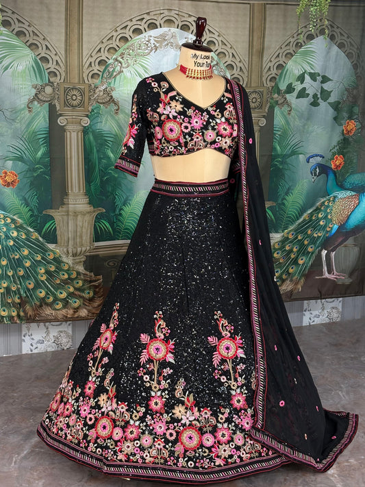 Perfect Black Fusion Of Glamour & Comfort Georgette Lehenga Choli