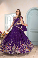 Party-wear Purple Chinon Silk Embroidery Sequence & Thread Work Lehenga