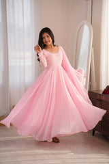 Attractive Real Mirror Embroidery Work Gown