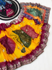 Beautiful Georgette Bandhej Foil Gotapatti Work Saree