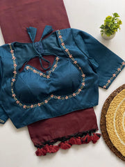 Beautiful Khadi Cotton Saree With Designer Stitched Blouse