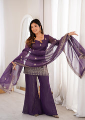 Party-wear Stylish Crunchy Silk Embroidery & Sequence Work Sharara