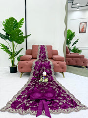 Royal Japan Satin Silk Sequence Embroidery Work Saree