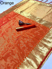 Pure Soft Tissue Silk Big Temple Boder Work Saree