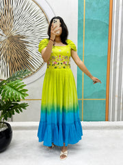 Beautiful Full Stitched Pure Mul Mul Cotton Dual Color Gown