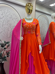 Beautiful Designer Party-wear Georgette Embroidery Thread Sequence & Codding Work Gown