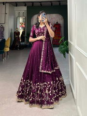 Trending Beautiful Vichitra Silk Sequins & Thread Embroidery Work Lehenga Choli