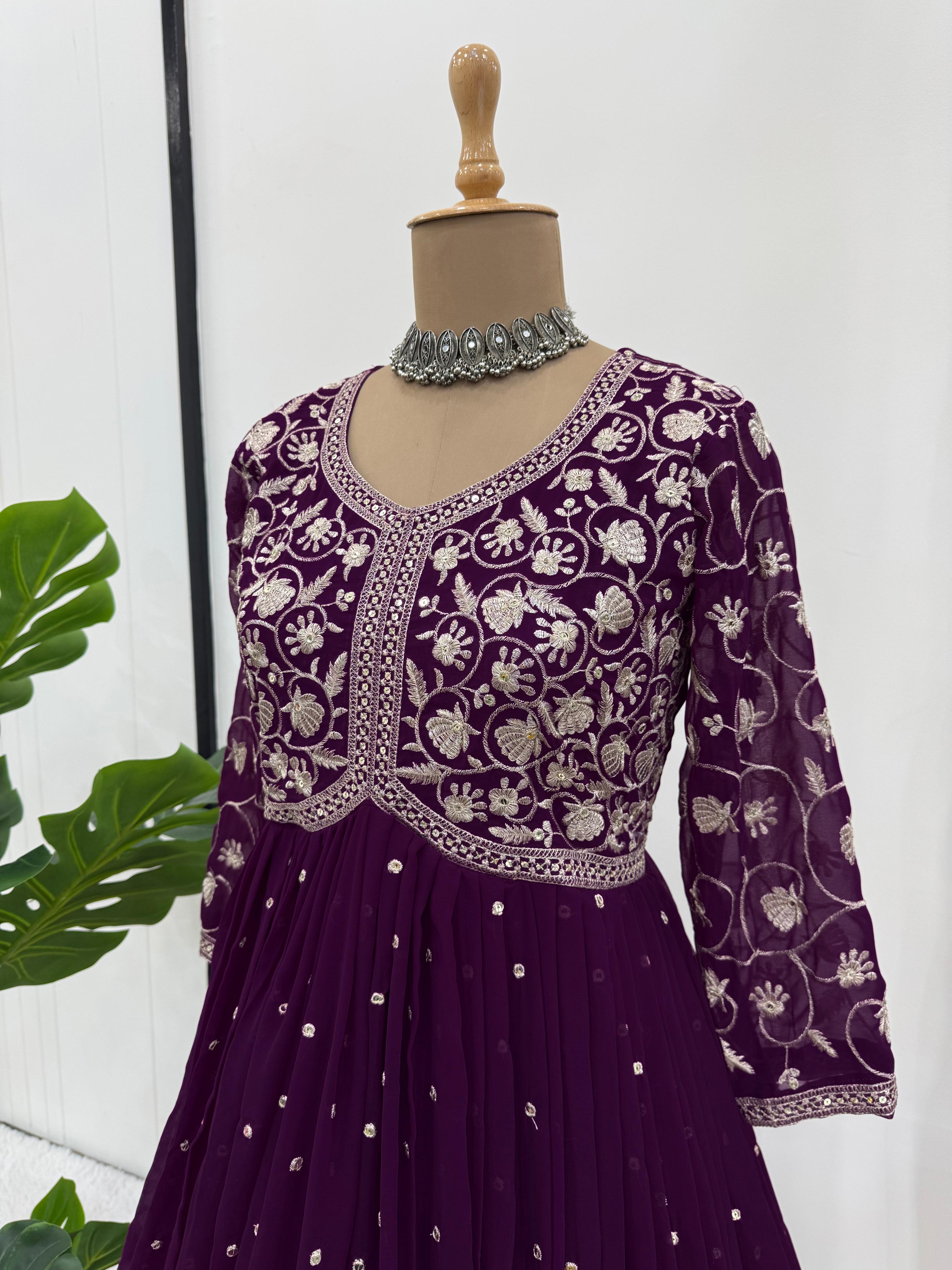 Beautiful Purple Colour Georgette Thread With Sequence Work Gown