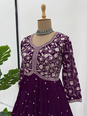 Beautiful Purple Colour Georgette Thread With Sequence Work Gown