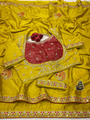 Beautiful Chinon Silk Embroidery Sequence Work Saree With Stitched Blouse