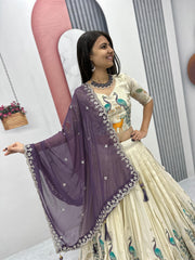 Beautiful Pure Tissue Silk Thread With Sequence Work Lehenga Choli
