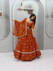 Navratri Special Georgette Embroidery Sequence Work Lehenga With Stitched Blouse