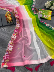 Beautiful Multicolored Sequence & Embroidery Work Saree