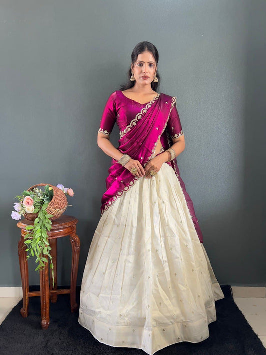 South Indian Special Festive Tissue Silk Embroidery Work Lehenga Choli