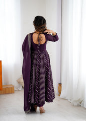 Festive Special Crunchy Silk Embroidery Sequence Work Anarkali Gown