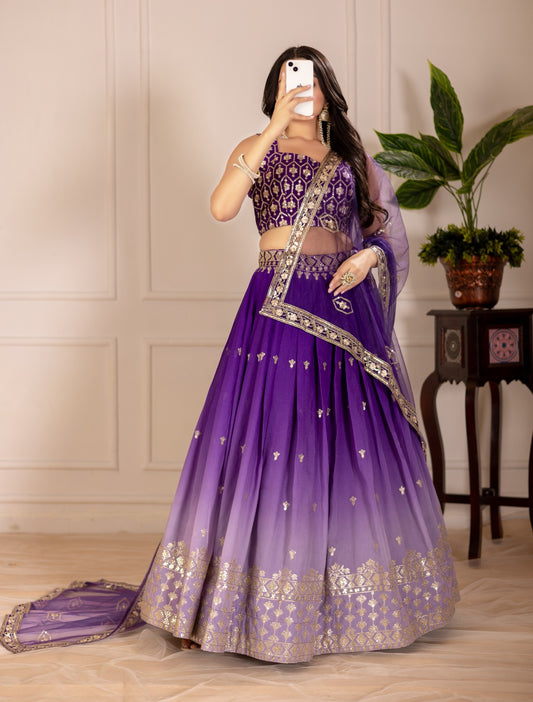 Beautiful Simmer Silk Embroidery Thread & Sequence Work Lehenga Choli
