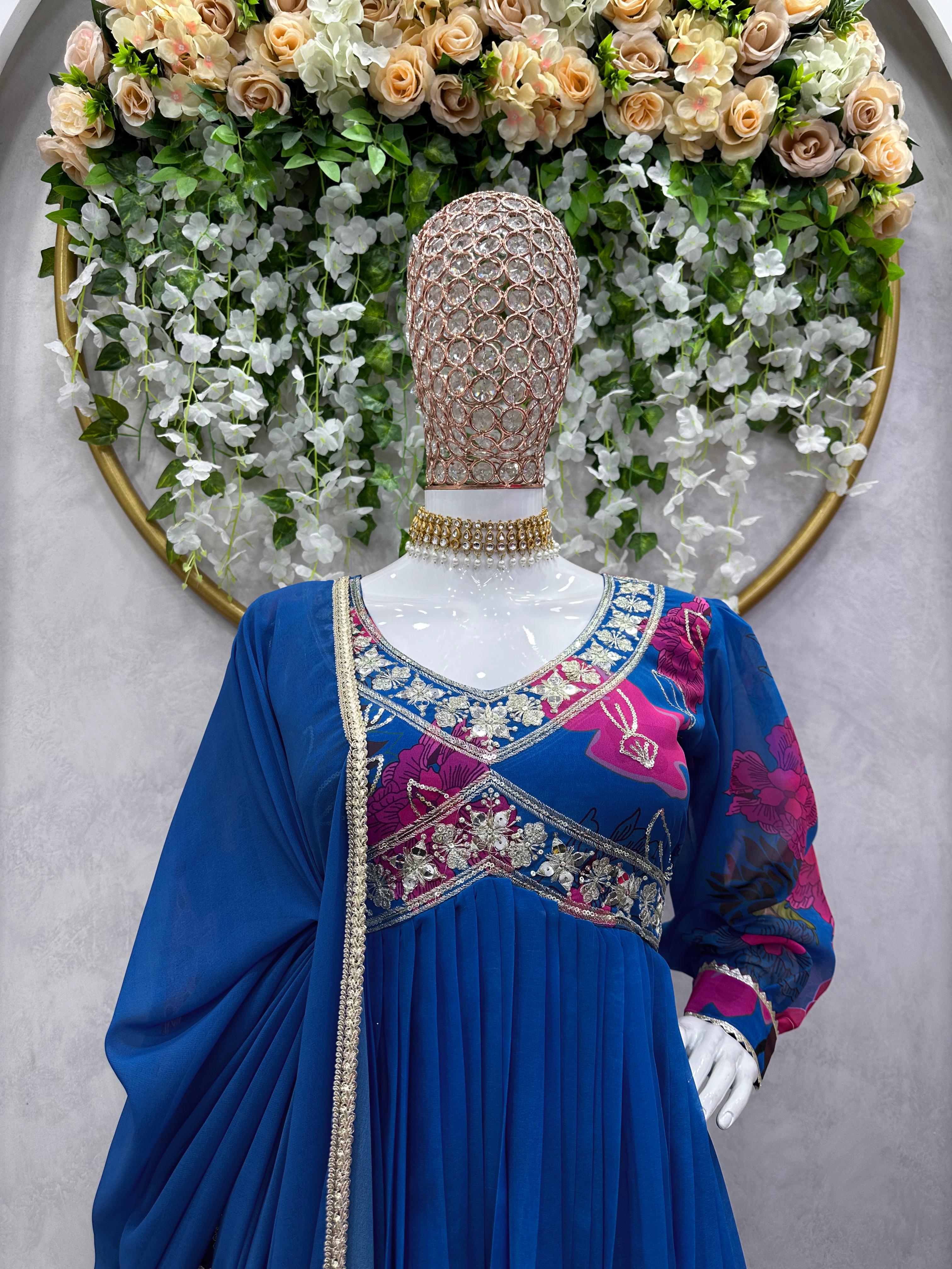 Beautiful Designer Georgette Digital Print With Thread & Sequence Work Gown