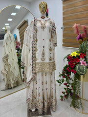 Party-wear Chinon Silk Embroidery Sequence Work Sharara