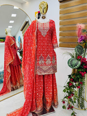 Party-wear Chinon Silk Printed With Embroidery  Sequence Work Sharara