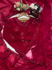 Elegance Redefined Red Georgette Thread & Sequence Work Saree