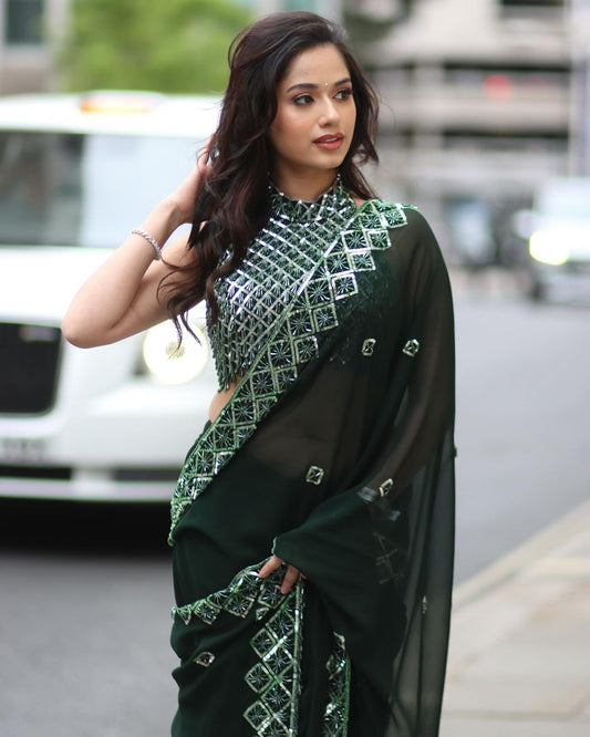 Party-wear Soft Rangoli Silk Sequence & Embroidery Work Saree