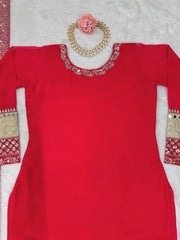 Party-wear Red Georgette Thread With Sequence Work Dress