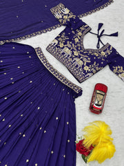 Festive Special Vichitra Silk Embroidery Thread & Sequence Work Lehenga With Stitched Blouse