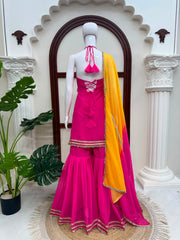 Elegant Ethnic Georgette Digital Print With Real Mirror Work Sharara Set