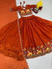 Beautiful Shimmer Embroidery Thread Lehenga With stitched Blouse
