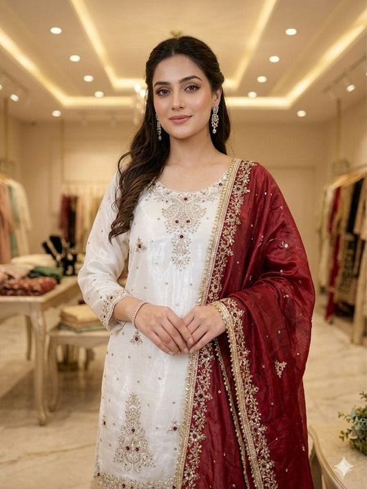 Beautiful Fendy Silk Sequence Embroidery Work Dress