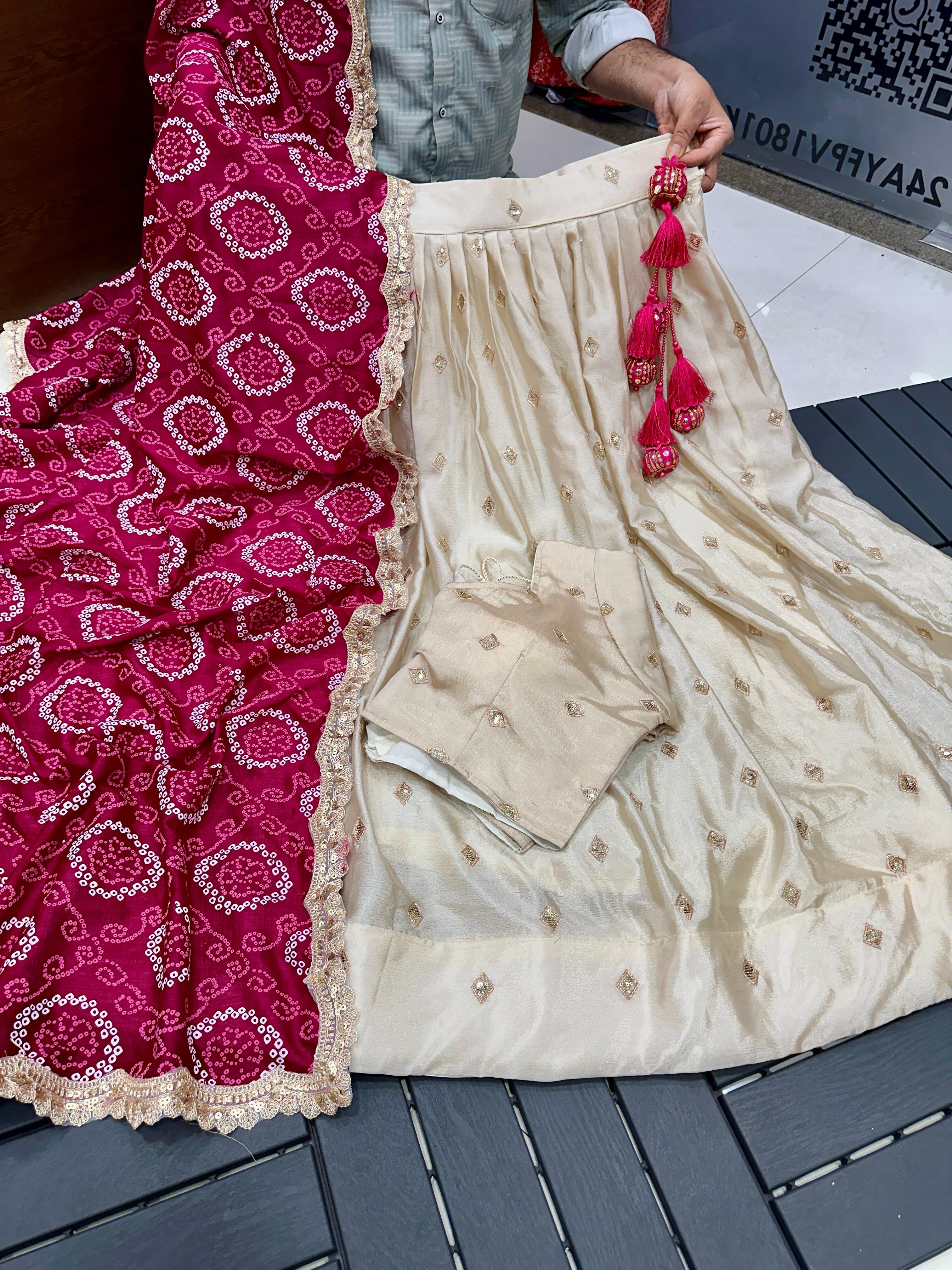 Beautiful Chinnon Silk Stitched Embroidered Designer Lehenga Choli