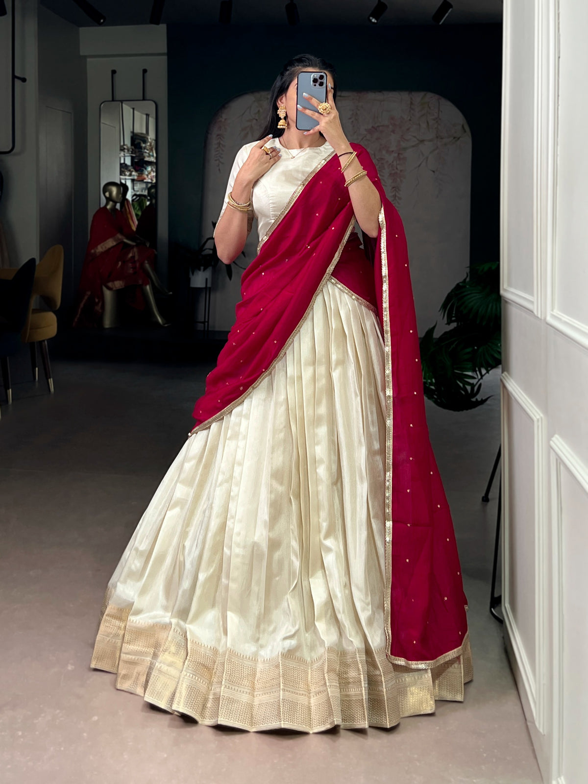 Beautiful South Indian Dola Silk Work Lehenga Choli